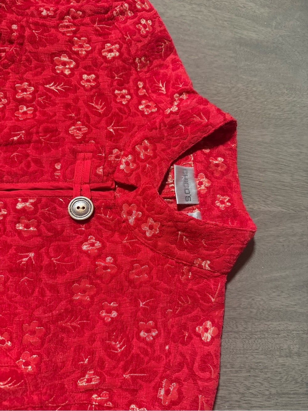 Chico's Red Embroidered Button-Front Jacket - Picture 4 of 8